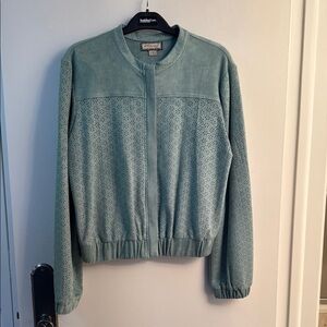 Sage Green Bomber Jacket with Textured Pattern and Elastic Waist